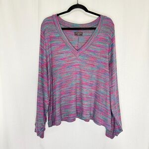 Lane Bryant Multicolor Cropped V-Neck Long Sleeve Top